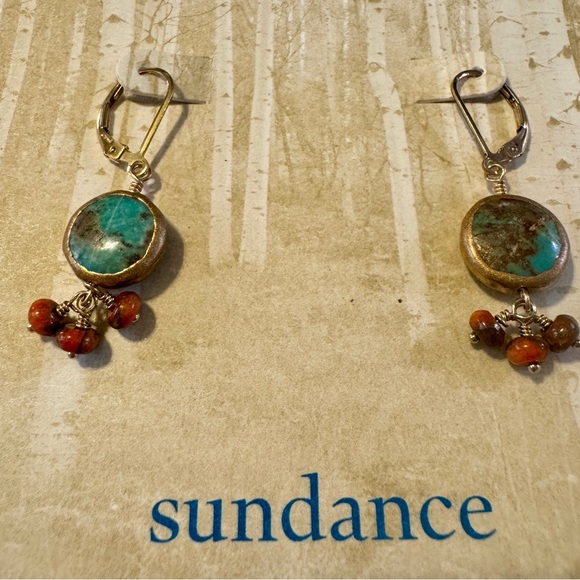 Sundance Gold and Turquoise Earrings with Beaded Charms - Picture 2 of 3